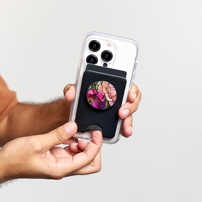Vibrant Peonies in Bold Pink and Red Artwork PopSockets PopWallet for MagSafe