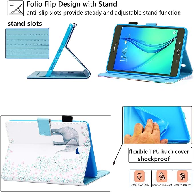 Case for Samsung Galaxy Tab A 8.0 inch Tablet Case 2015 (Model SM-T350/T355/P350/P355) with Pencil Holder [Auto Sleep/Wake] Stand Folio PU Leather Shockproof Cover Magnetic Smart WalletNight