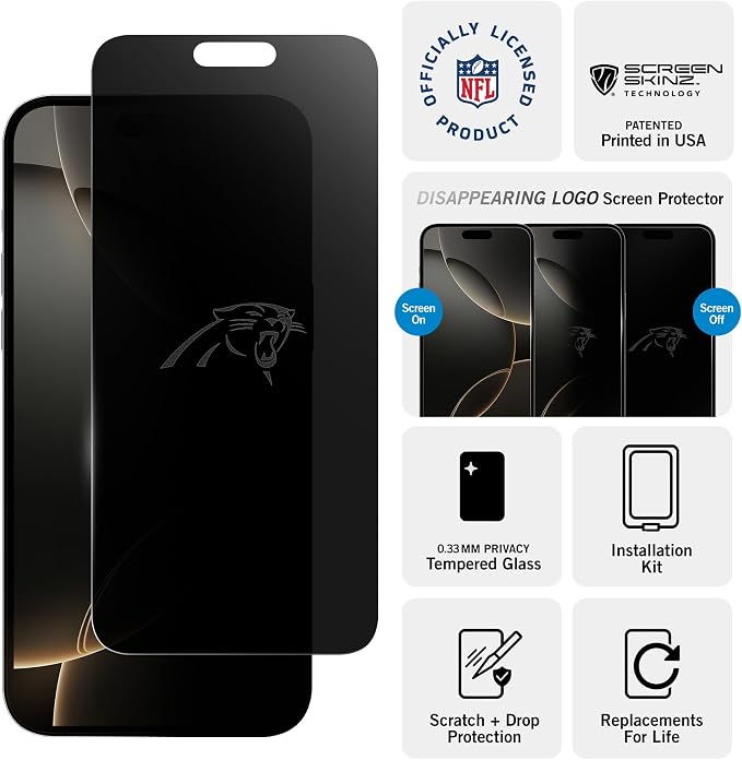 NFL Arizona Cardinals Privacy Screen Protector As Seen on Shark Tank Tank for iPhone 17 w/ Disappearing Design - Scratch-Resistant Glass Protector - Easy-Install Screen Guard w/ Disappearing Design (I