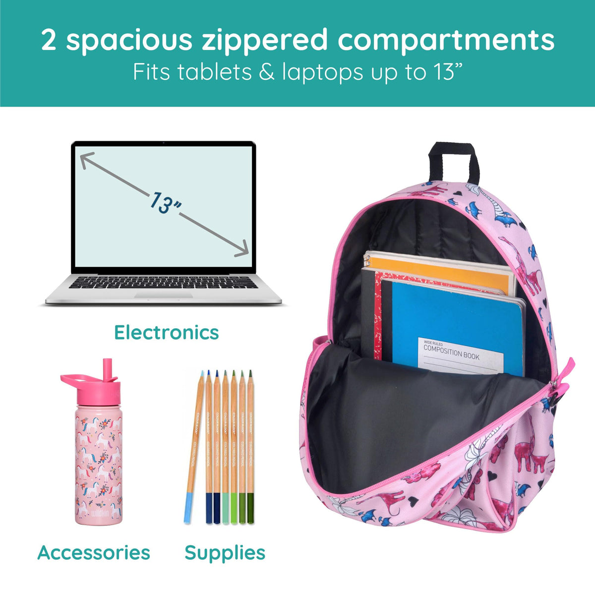 Wildkin Pink Dino 15 Inch Backpack