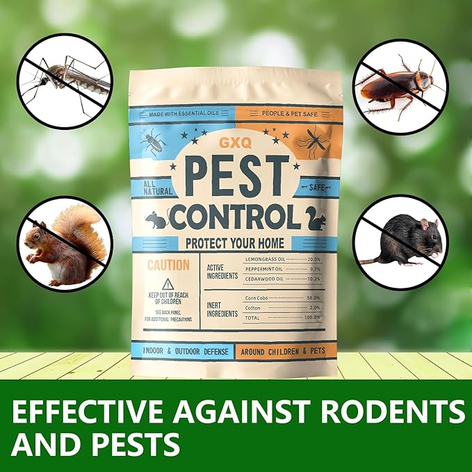 Pest Control Pouches, Mosquito Repellent, Repellent for Mice.Rats. Ants. Cockroaches. Moths and Other pests, Peppermint Oil, Mouse Repellent,Rat Repellent for House (10p)