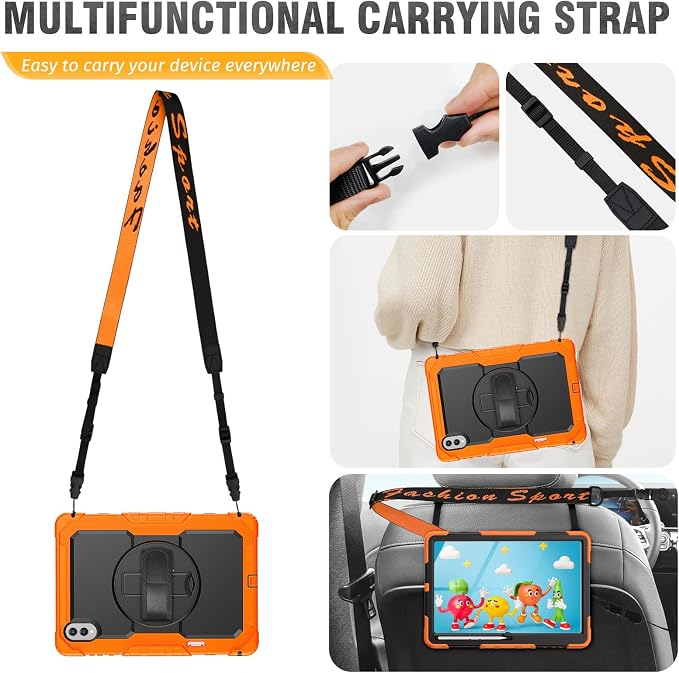 HXCASEAC Case for Samsung Galaxy Tab S10+ Plus / S9 Fe+ / S9+ 5G 12.4 inch Protective with Screen Protector/S Pen Holder/ 360 Rotating Stand Hand Strap - Black