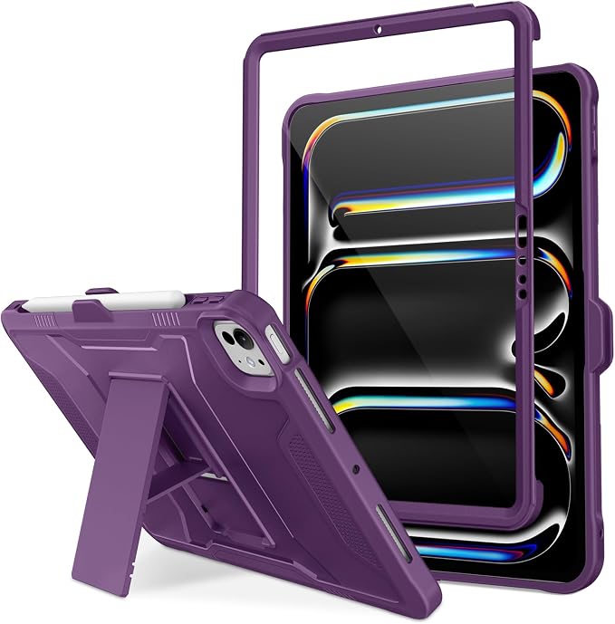 DTTO for iPad Pro 11 Inch Case (M5) 2025 / (M4) 2024 Black | Durable Shockproof Protective Cover Built-in Screen Protector &amp Kickstand Corner Protection