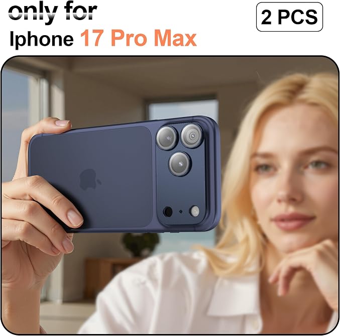 2 Pack for iPhone 17 Pro Camera Lens Protector Metal Aluminum Alloy Tempered Glass Cover Camera Screen Protector Accessories Case Friendly，for iPhone 17 Pro