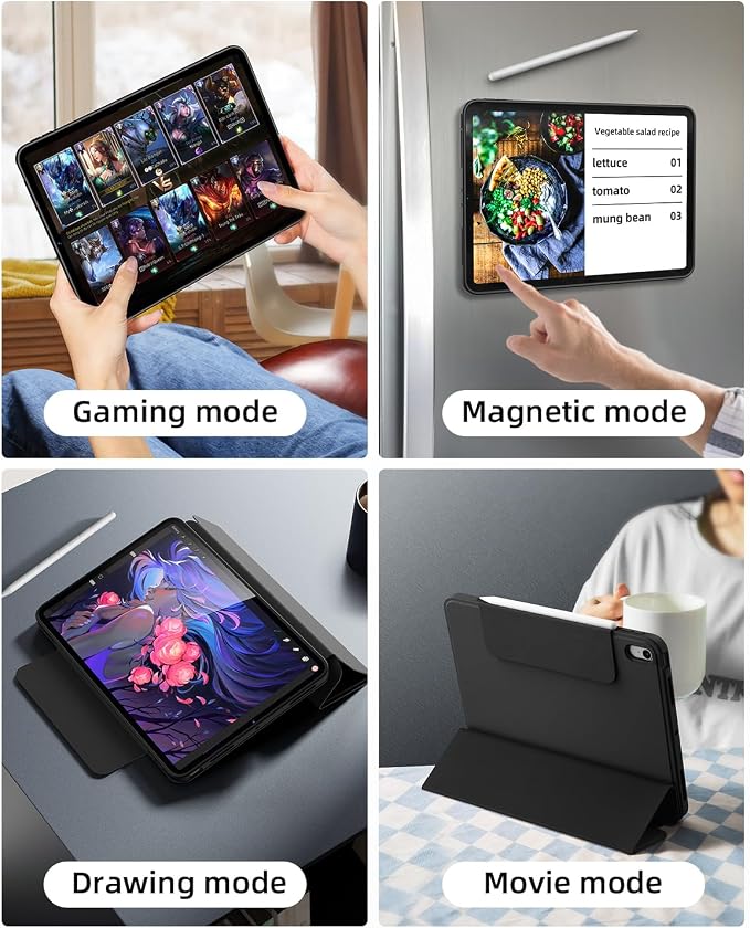 iPad Air 5th Generation Magnetic Case 2022 / iPad Air 4th 2020 Case Double-Layer Magnetic Folio Cover with Multiple Angles and Pencil Charging Support Premium PU Leather(Black)
