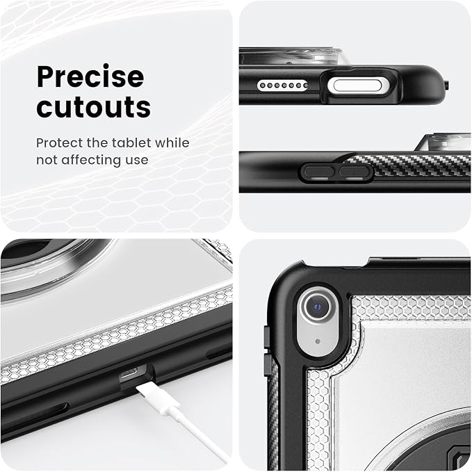 Case for iPad (A16) 11th/10th Generation 11''/10.9'' 2025/2022: Shockproof Protective Case with Hand/Shoulder Strap Pencil Holder Rotate Stand Screen Protector Black