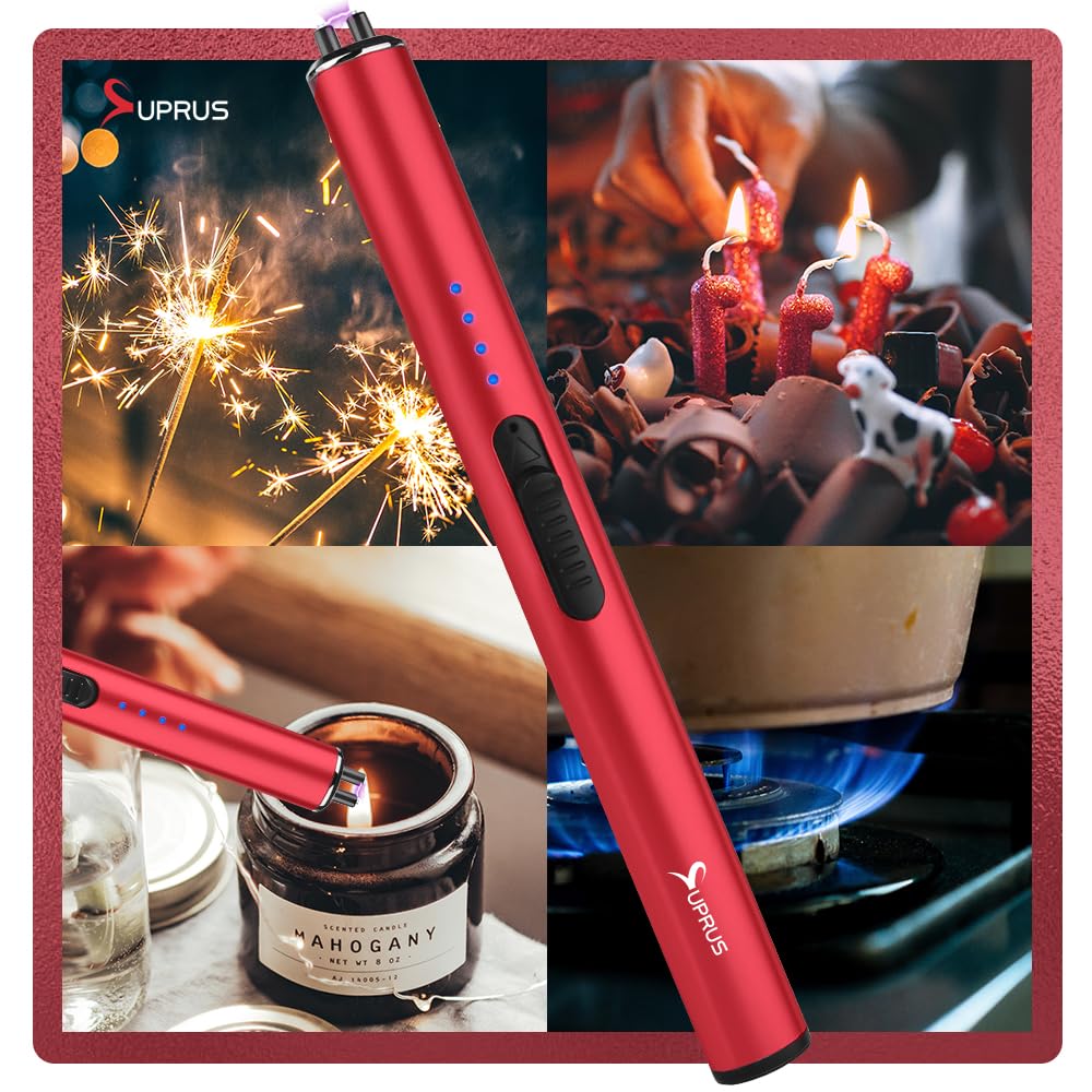 SUPRUS Electric Arc Windproof Flameless USB Rechargeable Lighter with Safety Lock for Candle (Red)