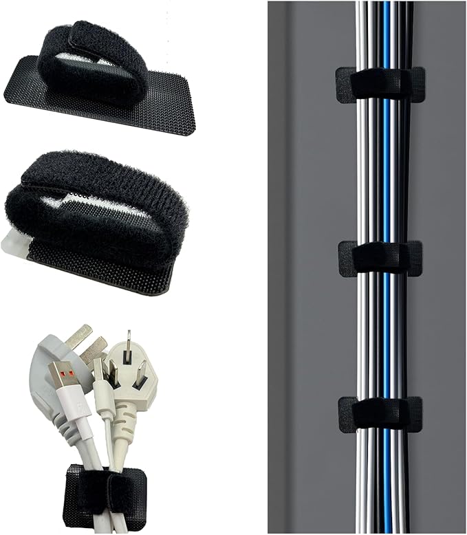 Under Desk Cable Management, Adjustable Hook and Loop Cord Ties, Reusable Wire Organizer, Low-Profile Cable Hider for Cord Management System (15)