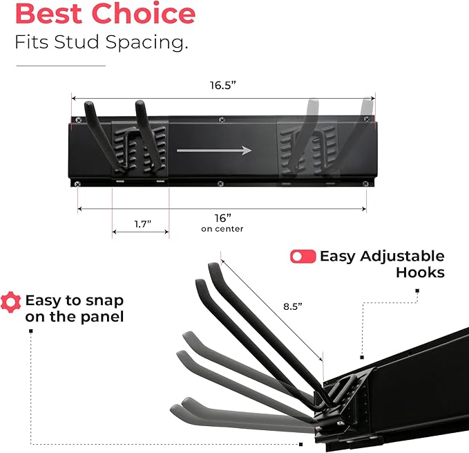 Garage Tool Organizer Wall Mount - 48 inches - Sturdy Storage Rack with Adjustable Hooks, Anti-Rust - Easy Installation, 300lbs Capacity - Garden Tool Organizer (03 Racks & 06 Hooks)