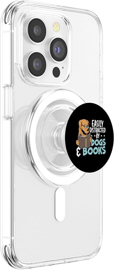 Easily Distracted by Dogs &amp Books Puppy Lover Bookworm PopSockets Adhesive PopGrip