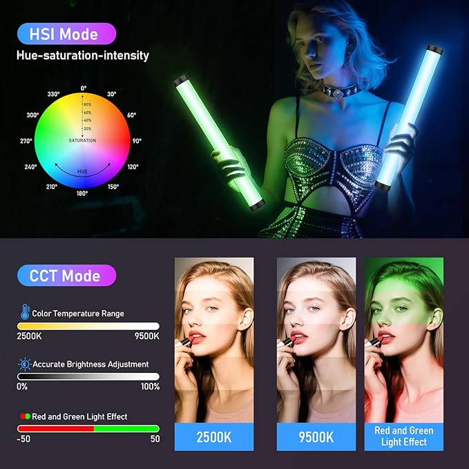 360° Full Color RGB Led Video Light Stick Wand, Unicucp 2600-9600K Photography Lighting 5000mAh Rechargeable, 21 Lights Effects for YouTube Video Recording/Studio Shooting/Live Streaming/Make up