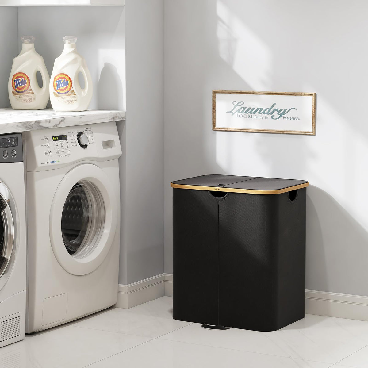 Lifewit 120L Double Laundry Hamper with Lid, Large Laundry Basket with Removable Bag & Bamboo Handles, Fodable Tall Dirty Clothes Hamper for Laundry Collapsible Bin for Bathroom Bedroom Dorm, Black