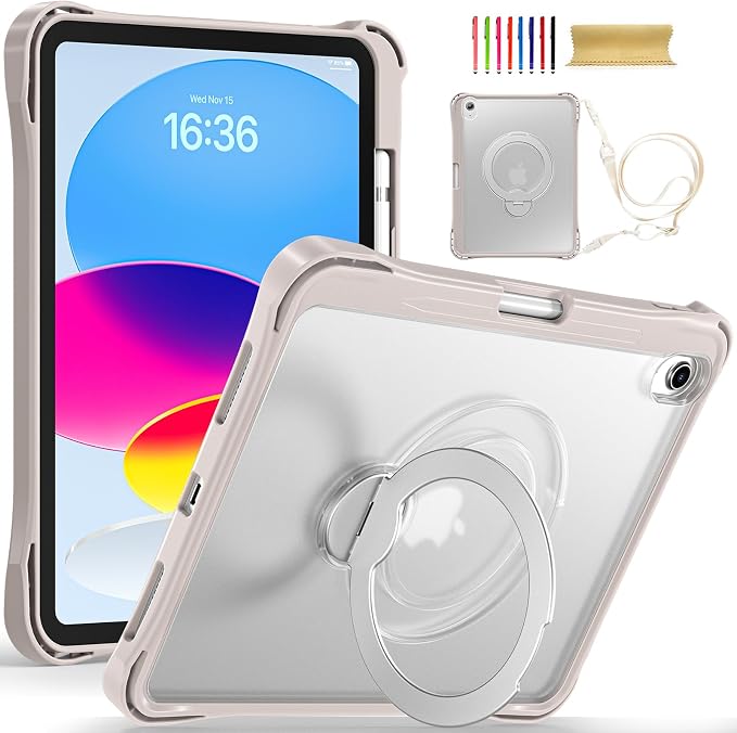 Dteck for Apple iPad 11 inch (A16 11th Gen) iPad 10.9 inch (10th Gen) Slim Clear Case with Kickstand Pencil Holder Reinforced Shockproof Corners Soft TPU Lightweight Protective Cover Transparent