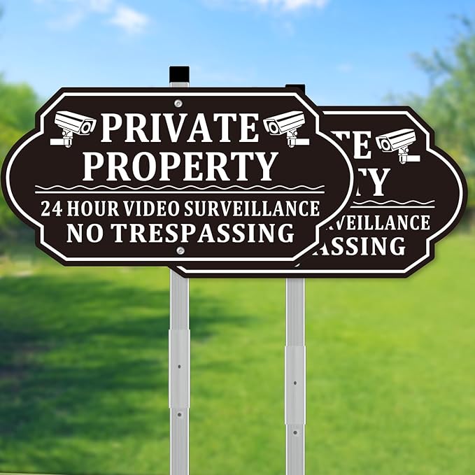 No Trespassing Signs Private Property, Video Surveillance Sign, No Trespassing Video Surveillance Signs, Aluminum Camera Signage for Property with Long Stake Easy to Install for Outdoor (2 Pack)