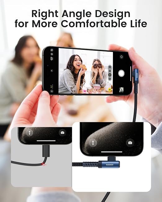 toocki 60W USB C Cable Right Angle Type C Fast Charging Cable 10FT 2-Pack | 2 in 1 Multi USB A/C to USB-C Cable for iPhone 17 16 15 Pro Plus Pro Max Air/MacBook Air/Samsung S25 Ultra/S24/ Note 20