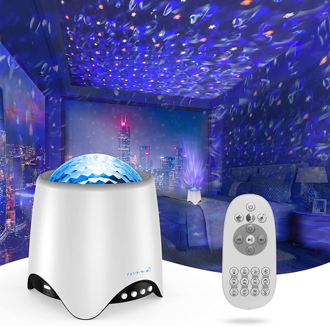 Flyinwe Hoom Decor Star Projector, Galaxy Projector for Bedroom, Night Lights for Kids, Ceiling Projector for Teen Girls, Night Light Projector for Bedroom, Music Speaker, White Noise Sound Machine