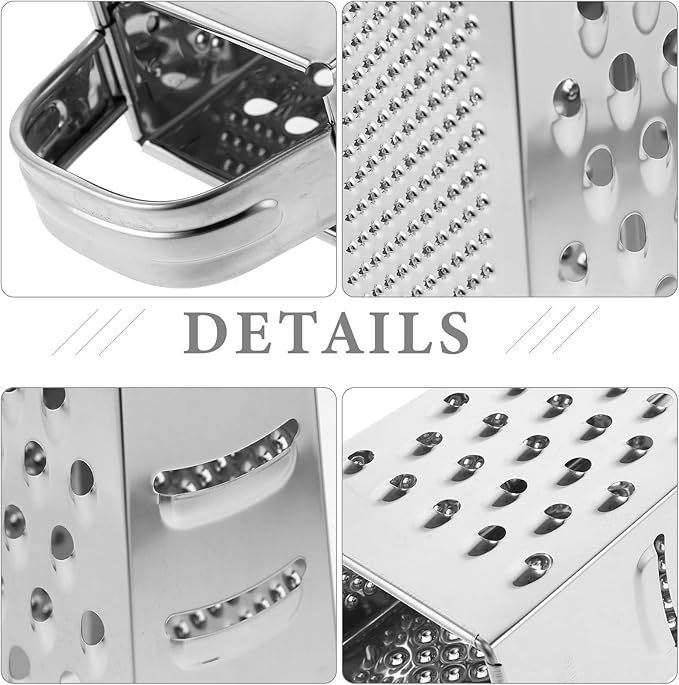 MAGICLULU 1pc Stainless Steel Vegetable Grater Portable Metal Grater 4-Sided Cheese Grater with Handle for Kitchen Restaurant (6inch)