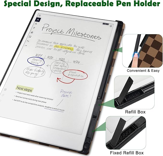 Case for Remarkable Paper Pro Tablet 11.8 (Released in 2024) Hard Back Shell Protective Book Folio Cover with Built-in Pen Holder with Auto Sleep/Wake Function.
