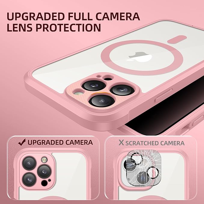 BERFY Magnetic for iPhone 13 Pro Max Case, Compatible with MagSafe, Built-in Privacy Screen Protector and Upgraded Camera Protection, Anti-Spy Full Body Shockproof Phone Case for 13 Pro Max 6.7", Pink
