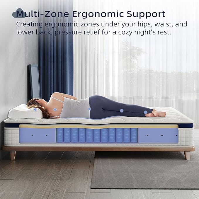 Crystli Queen Size Mattress Bed in A Box, 10 Inch Hybrid Mattress with Zero Pressure Foam, Innerspring for Pressure Relief, Motion Isolation, Medium Firm, CertiPUR-US Certified