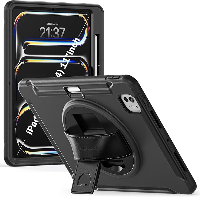 Sahara for iPad Air 11-inch (M4 / M3 / M2) Case - Heavy-Duty Protective Cover with Screen Protector Kickstand &amp Rotating Hand Strap Raider Series