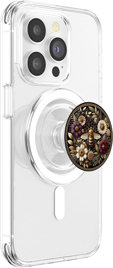 Floral Boho Bee Aesthetic Honey Beekeeper Black PopSockets PopGrip for MagSafe