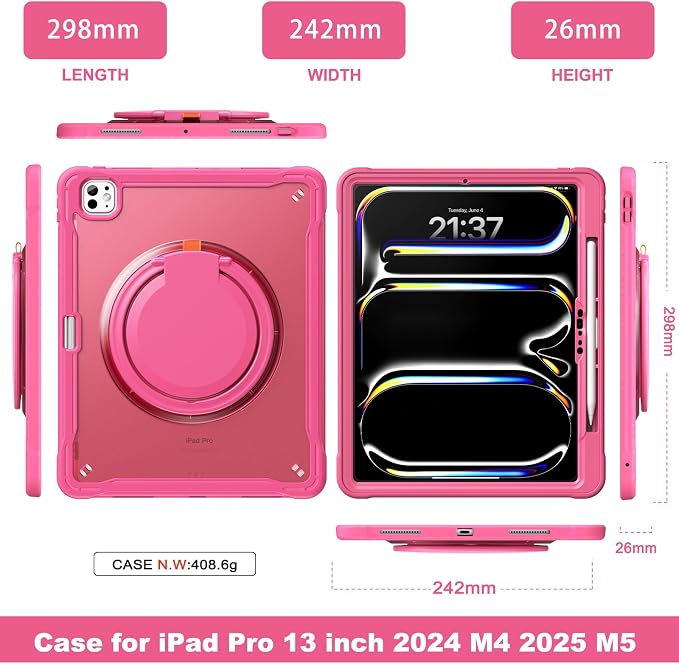 Batianda HaloCarry Case for iPad Pro 11 inch 2025 M5 2024 M4 Lavender Grey | Lightweight Dual-Layer Rugged Case with 360° Rotating Carry Ring Handle Stand and Pencil Holder Reinforced Corner Defen