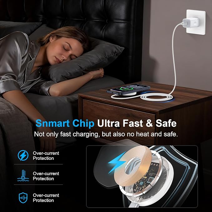 25W Magnetic Wireless Charger for Samsung Galaxy S26 Ultra/S26 Plus/S25/S24/S23/S22/S21/S20 Plus/Magnetic MagSafe Fast Charging Pad for iPhone 17 Pro Max/17e/16/15/14/13/12 Series/AirPods 4/3/2/Pro