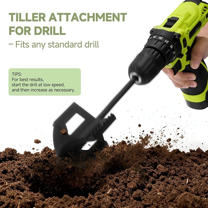 4-in-1 Cultivator, Soil Tiller, Soil Digger and Soil Loosener Auger Attachment for 3/8" Hex Drive Drill, Ideal for Raised Beds, Plant Boxes, Home Gardening Soil Loosening
