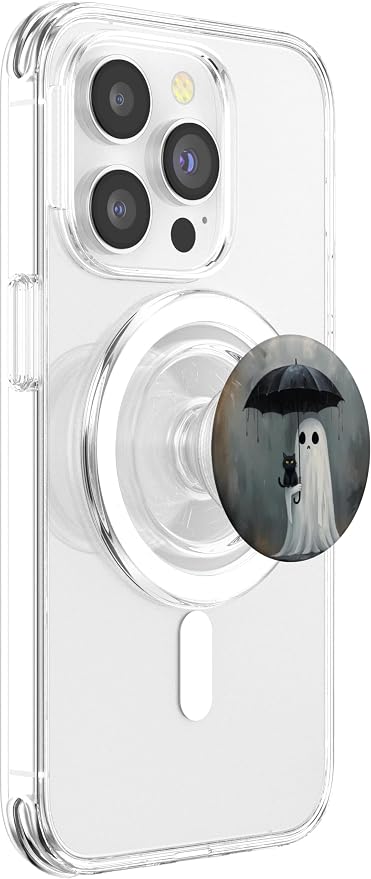 Ghost Holding Umbrella with Cat Halloween PopSockets Adhesive PopGrip