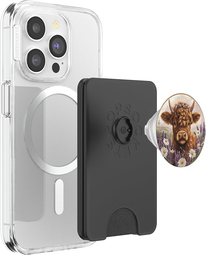 Highland Cow Floral Scottish Cow Watercolor PopSockets PopGrip for MagSafe