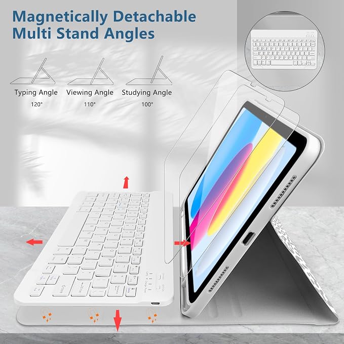 for Bluetooth Keyboard for iPad 10th Gen 10.9 inch (2022) case (A16) 11th / 10th Gen Case 11'' (2025) with 7-Color Backlights Pencil Holder Detachable Rechargeable - Black Cow