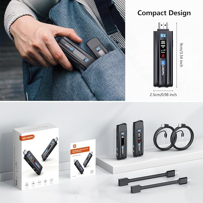 WELUSOPU 2026 Upgraded Wireless HDMI Transmitter and Receiver, HDMI Wireless Extender 4K Decode Input 1080P Output, 2.4/5G, for Laptop PC TV Box to TV Monitor Projector for Home Church Office, 328FT