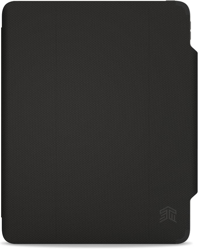 STM Dux Plus for iPad Pro 12.9 (3rd-6th Gen): Ultra Protective Lightweight with Clear Back Apple Pencil Holder Battery Saving On/Off Cover - Black