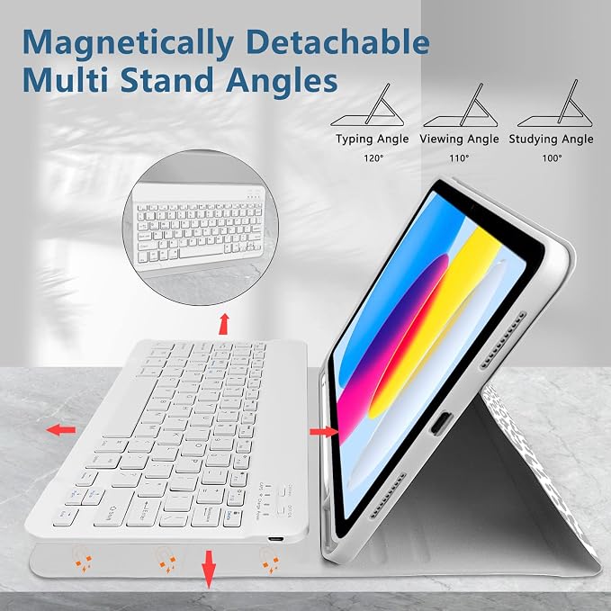 for Bluetooth Keyboard for iPad 10th Gen 10.9 inch (2022) case (A16) 11th / 10th Gen Case 11'' (2025) with 7-Color Backlights Pencil Holder Detachable Rechargeable - Black Cow