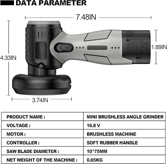 Brushless Cordless Angle Grinder Kit, 19500rpm Mini Electric Angle Grinding Tool with 2x16.8V 2000mAh Battery and 6-Cutting Discs, Grinder Handheld Cutter for Metal Wood