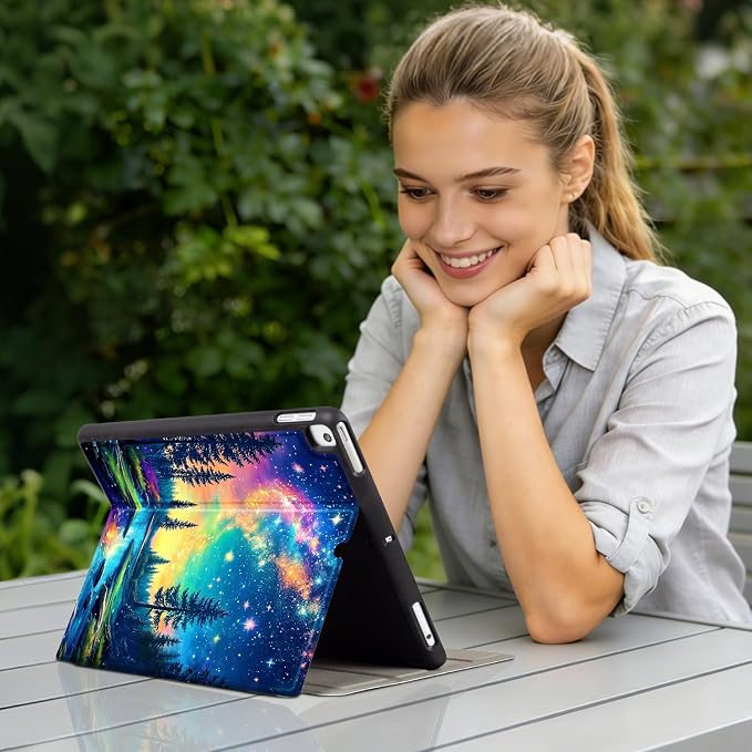 Lokigo Case for iPad 9th/8th/7th Gen 10.2 Air 3rd/Pro10.5 Aurora Forest | Protective Folio Soft Back Cover Pencil Holder for Teens/Students/Office Staffs 4 Angles Viewing Stand Auto Wake/Sleep