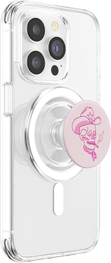 Hot Pink Western Cowboy Hat Skull Smoking PopSockets Adhesive PopGrip