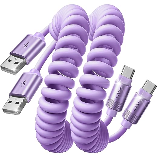 LISEN Chubby Cable Coiled Cable 2 Pack Car Play Cord | for Android Auto Short USB A to USB C Cable for iPhone 17/16/15 Samsung Galaxy S25/S24 A15/A14 Google Pixel 9/8 Blue 4FT