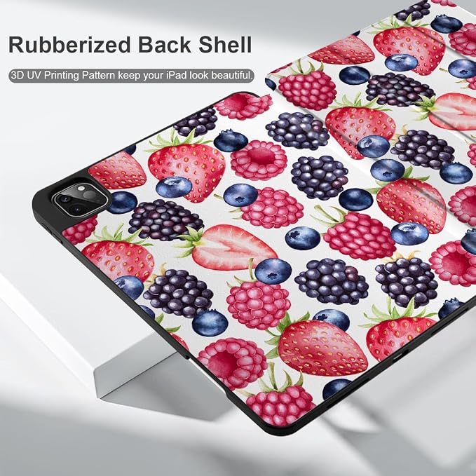MEEgoodo for iPad Pro M2 12.9 Case 6th/5th/4th/3rd Generation 2022 2021 2020 2018 with Pencil Holder Tablet Cover with Soft TPU Back Shell Art Painted Flowers