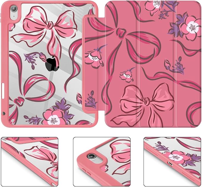 Mektron Case for 2026 iPad Air 11 inch M4 8th (M3 2025 7th /M2 2024 6th) Compatible with iPad Air 10.9 (2022 5th Gen /2020 4th Gen) Shockproof Clear Shell Blue Bows &amp Flowers