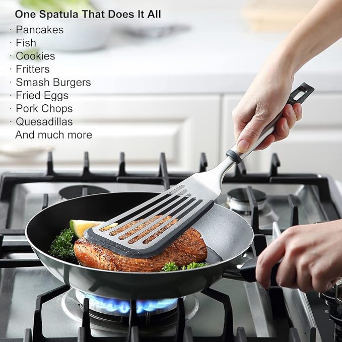 Lebabo Silicone Fish Spatula, Flexible Slotted Turner for Nonstick Cookware