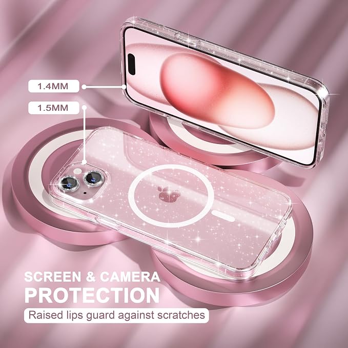Choiche for iPhone 15 Pro Max Case Compatible with MagSafe Glitter Black | Women Girly Cute Glitter Sparkly Magnetic Phone Case with Diamond Camera Lens Protectors Military-Grade Drop Protection 6.7