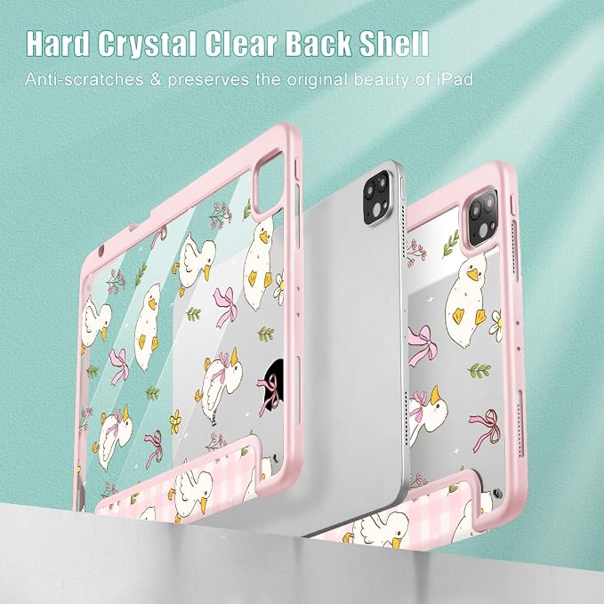 Case for iPad 12.9 Inch (6th/5th/4th/3rd Generation 2022/2021/2020/2018) Pencel Holder + Trifold Support Auto Sleep/Wake Transparent Shockproof Back Cover Abstract Floral SD163