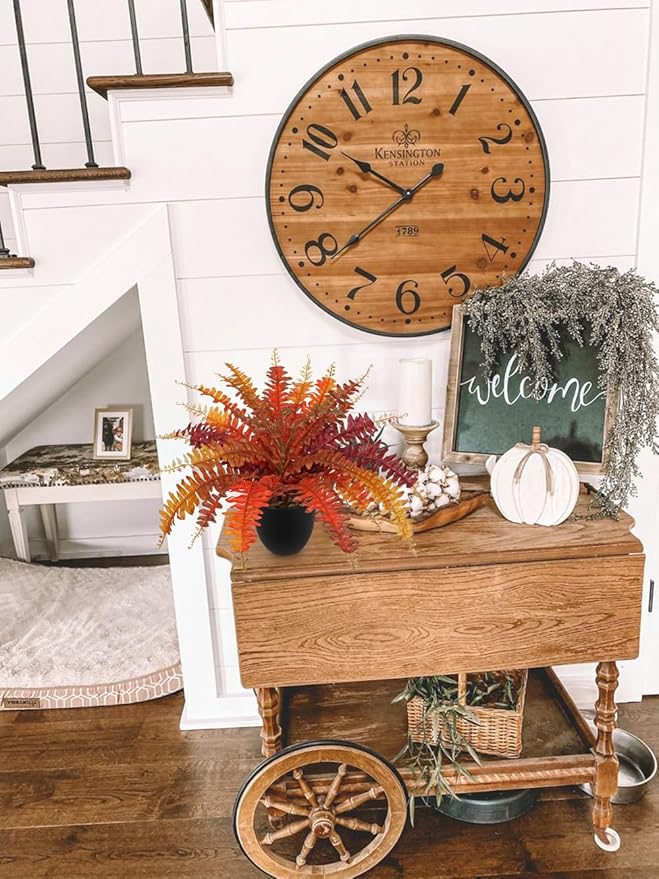 Hollyone Fake Boston Fern in Pot Fall Faux Fern Medium Potted Plant Medium Autumn Decor Plants Outdoor Indoor Autumn Boston Ferns Artificial Plants for Patio Garden Farmhouse Fall Decorations for Home
