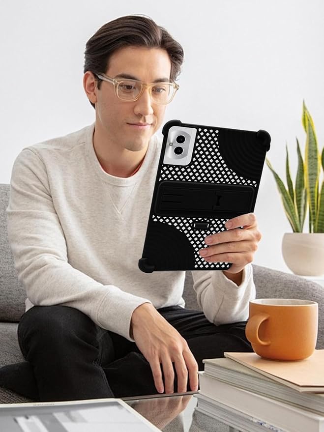 for Boost Celero 5G Tab 11 Inch Android Tablet CaseBOVUGAC Soft Silicone with Capacitive PenHeat Dissipation DesignAdjustable StandShockproofKids Friendly(Black)