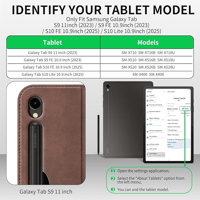 Case for Samsung Galaxy Tab S10 Lite/S10 FE/S9 FE/S9 10.9/11 | Microfiber Leather Protective Cover with S Pen HolderSmart Folio Auto Sleep/WakeAdjustable StandShockproofSlimBlack