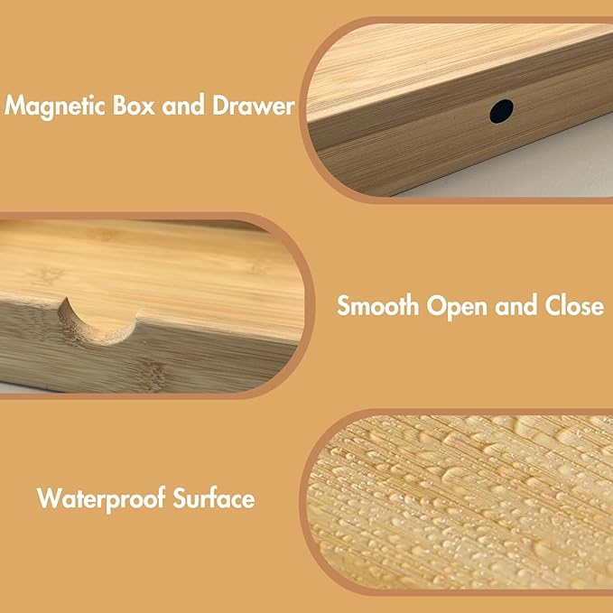 GOBAM Makeup Storage Drawer Organizer Bamboo Wood Cosmetic Display Box, Large Capacity Bathroom Beauty Countertop Organizer, Great for Bathroom Dresser