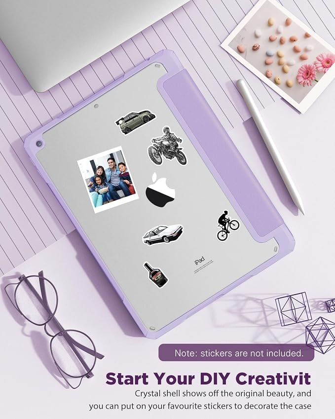 TiMOVO Case for iPad 9th/8th/7th Generation 10.2 inch Black | Pencil Holder Slim Trifold Stand Protective Cover Clear Transparent Back Shell Auto Wake/Sleep