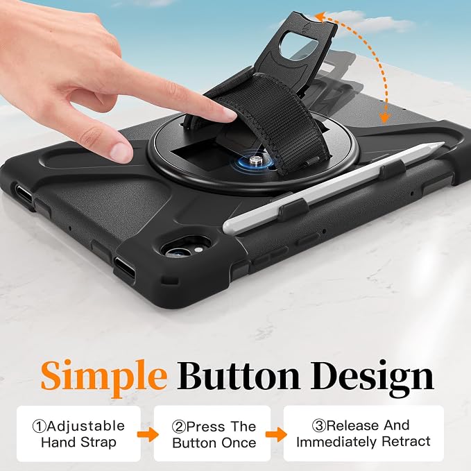 Case for Galaxy Tab S10 FE+ 13.1 2025 with Screen Protector+360 Rotating Hand Strap&ampStand+Shoulder Strap (Black)